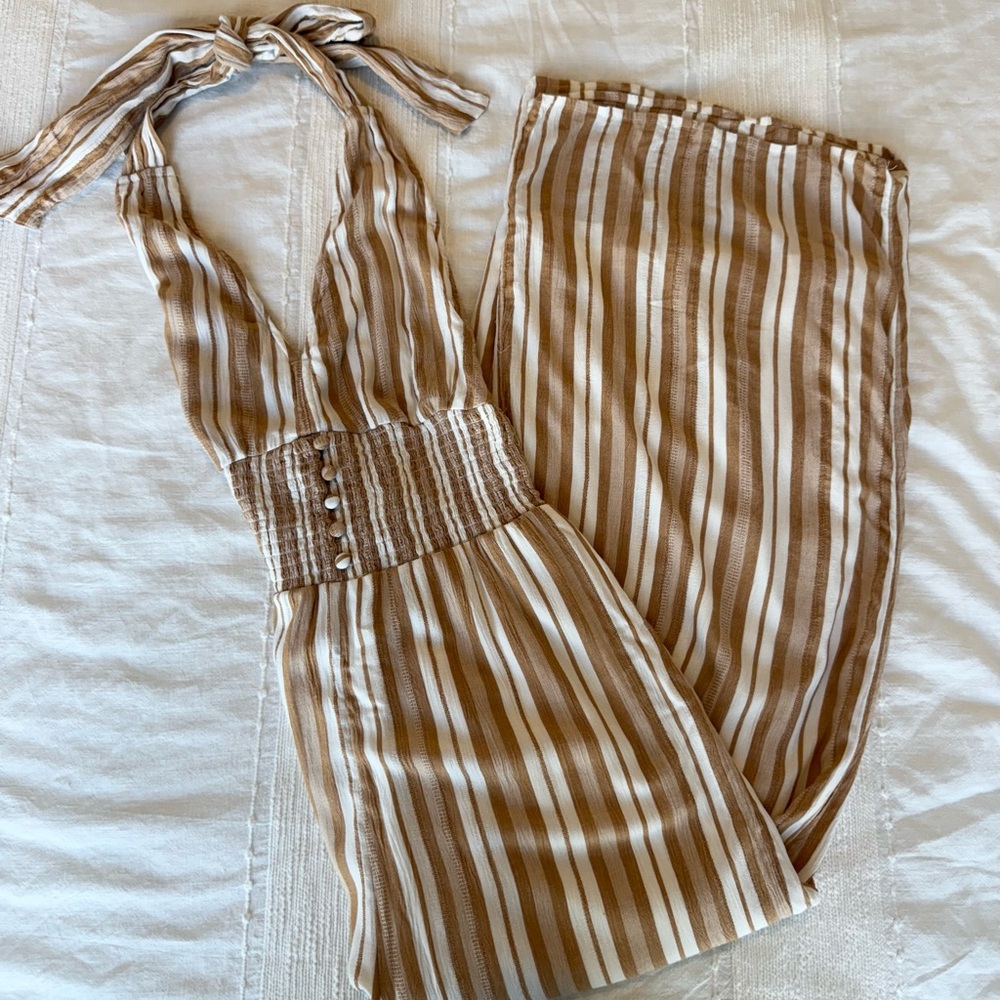 American Eagle Outfitters Yellow and White Striped Jumpsuit